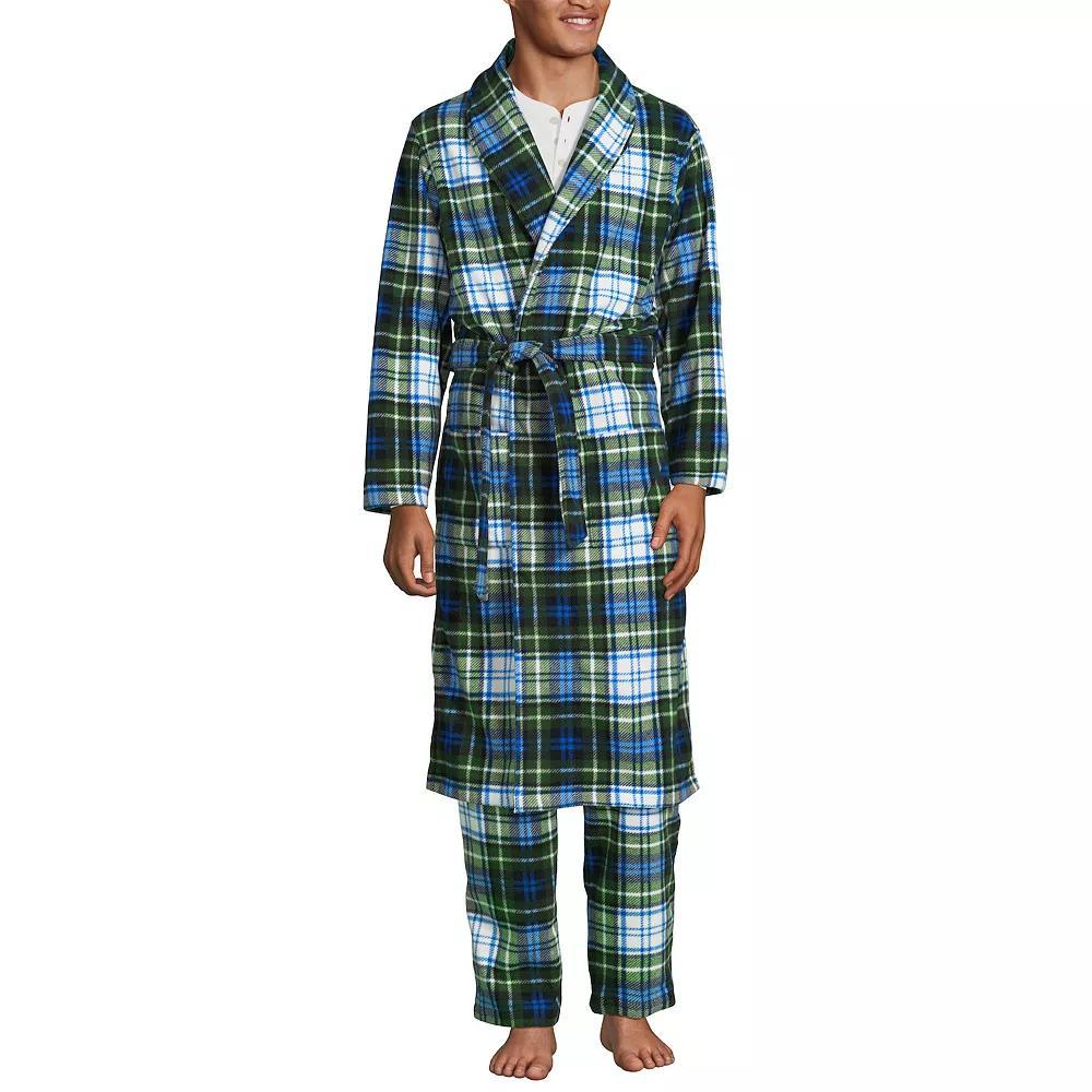 Men's Lands' End Fleece Robe, Size: Medium, Black Rich Red Plaid Product Image