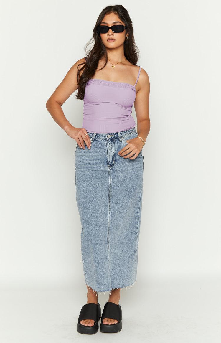 Isla Blue Denim Midi Skirt Product Image