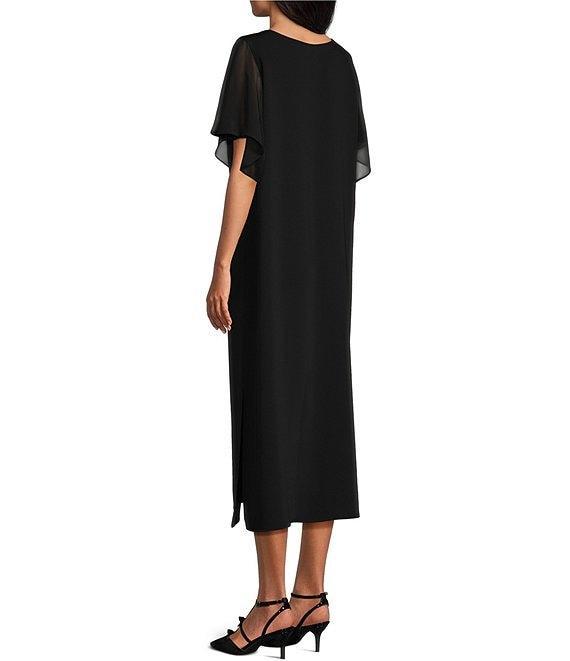 Caroline Rose Georgette Short Flutter Sleeve Matte Crepe Scoop Neck Midi Shift Dress Product Image