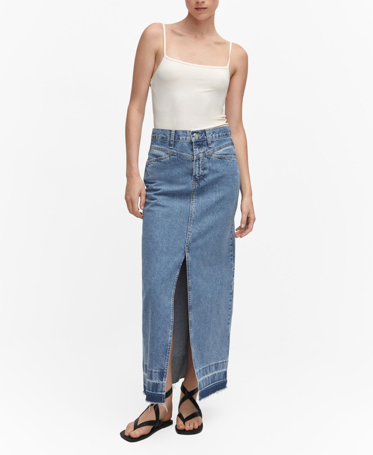Mango raw hem detail denim maxi skirt Product Image