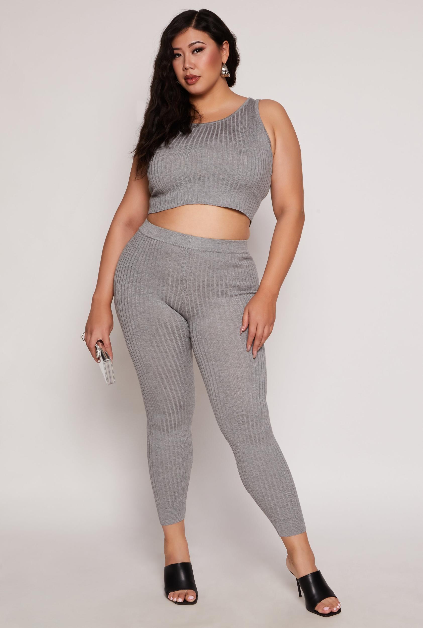 Womens Plus Size Daisy Ribbed Knit Leggings Product Image