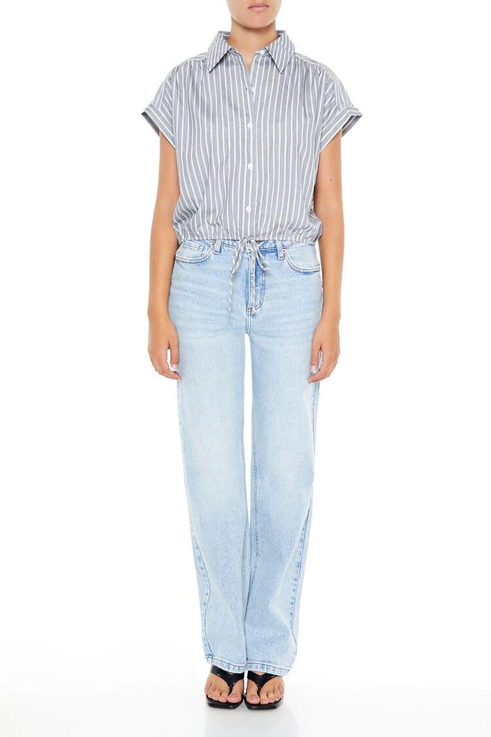 Pinstriped Cap-Sleeve Shirt | Forever 21 Product Image