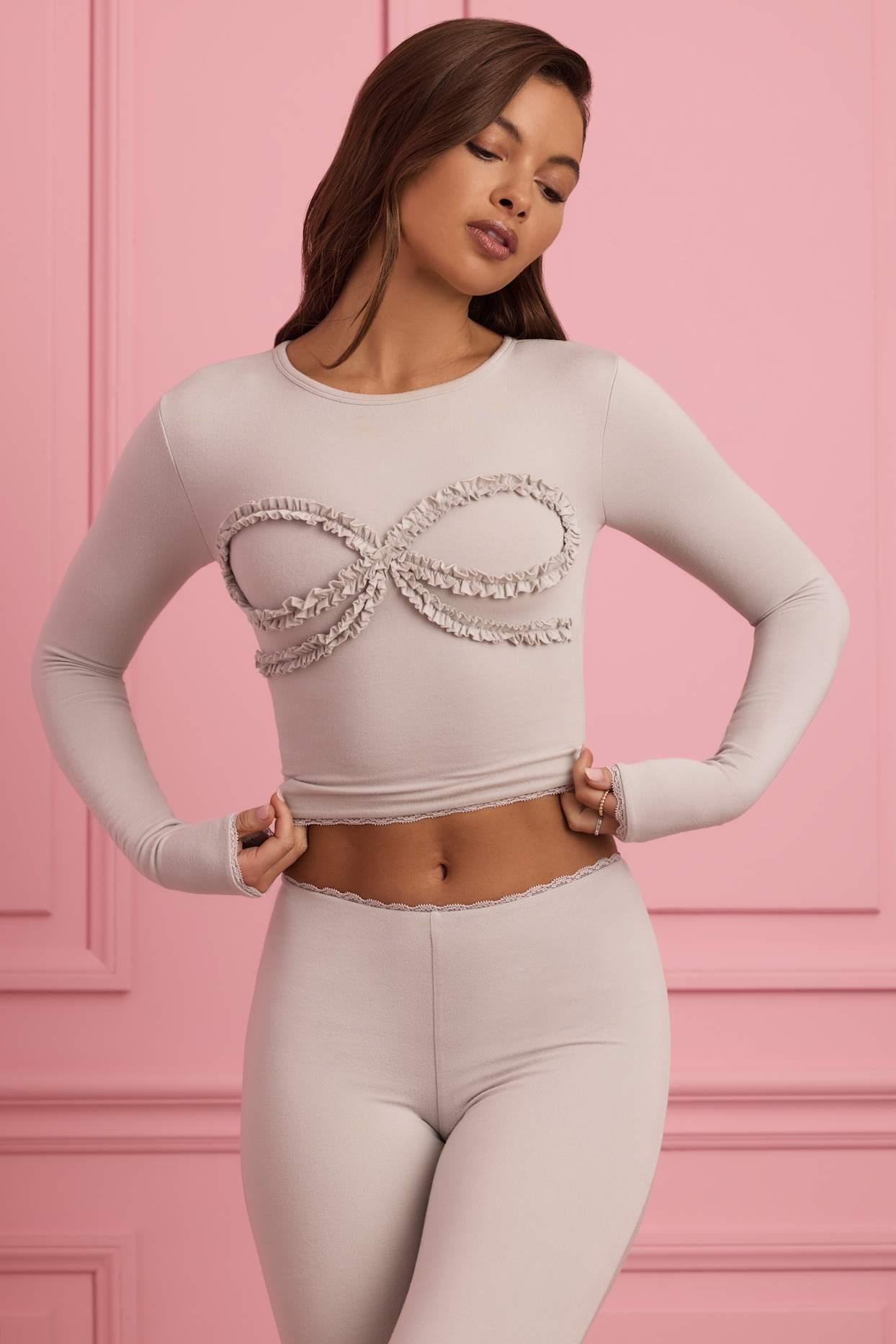 Lace-Trim Appliqué Pyjama Top in Cloud Grey Product Image