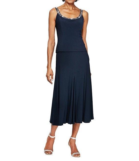 Alex Evenings Petite Size Scoop Neck 3/4 Sleeve Beaded Midi 2-Piece Jacket Dress Product Image