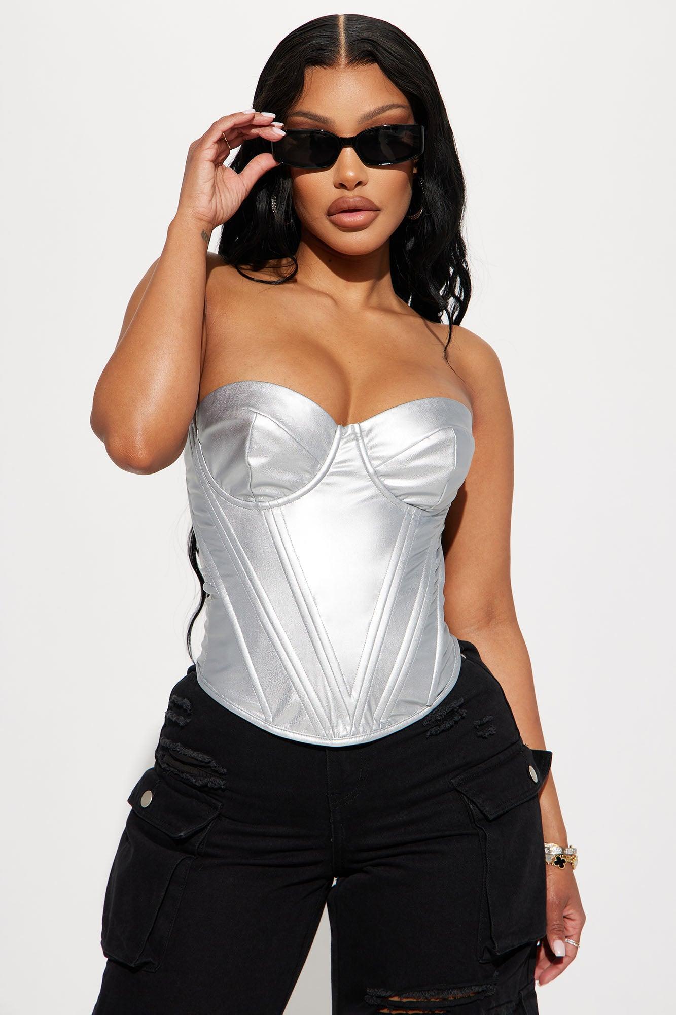 Bae For Tonight Faux Leather Corset Top - Silver Product Image