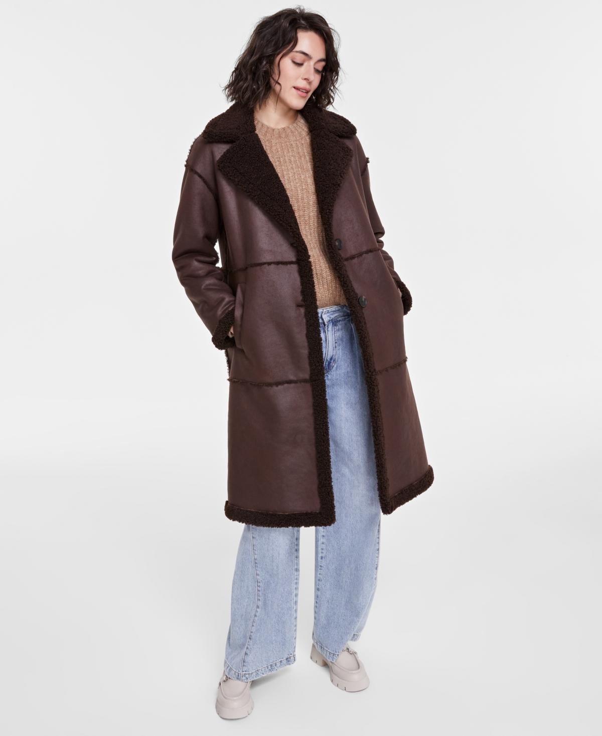 Bcbgmaxazria Womens Single-Breasted Faux-Shearling Coat Product Image