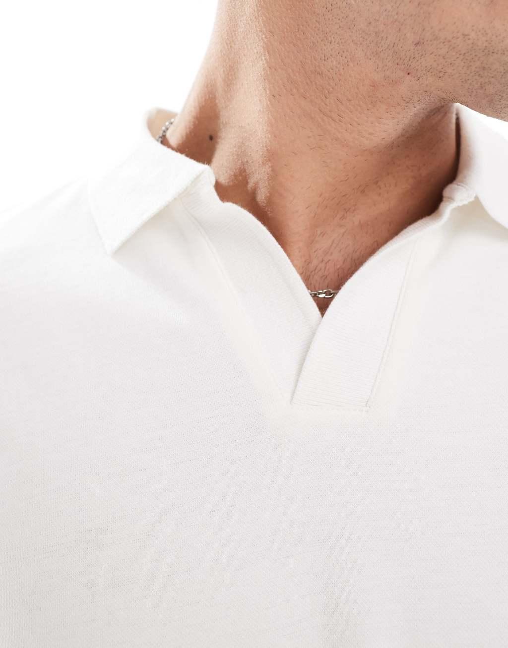 Pull&Bear camp collar polo shirt in white Product Image