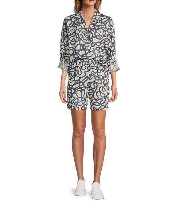 Every Woven Doodle Print Linen Blend High Rise Pull On Coordinating Shorts Product Image