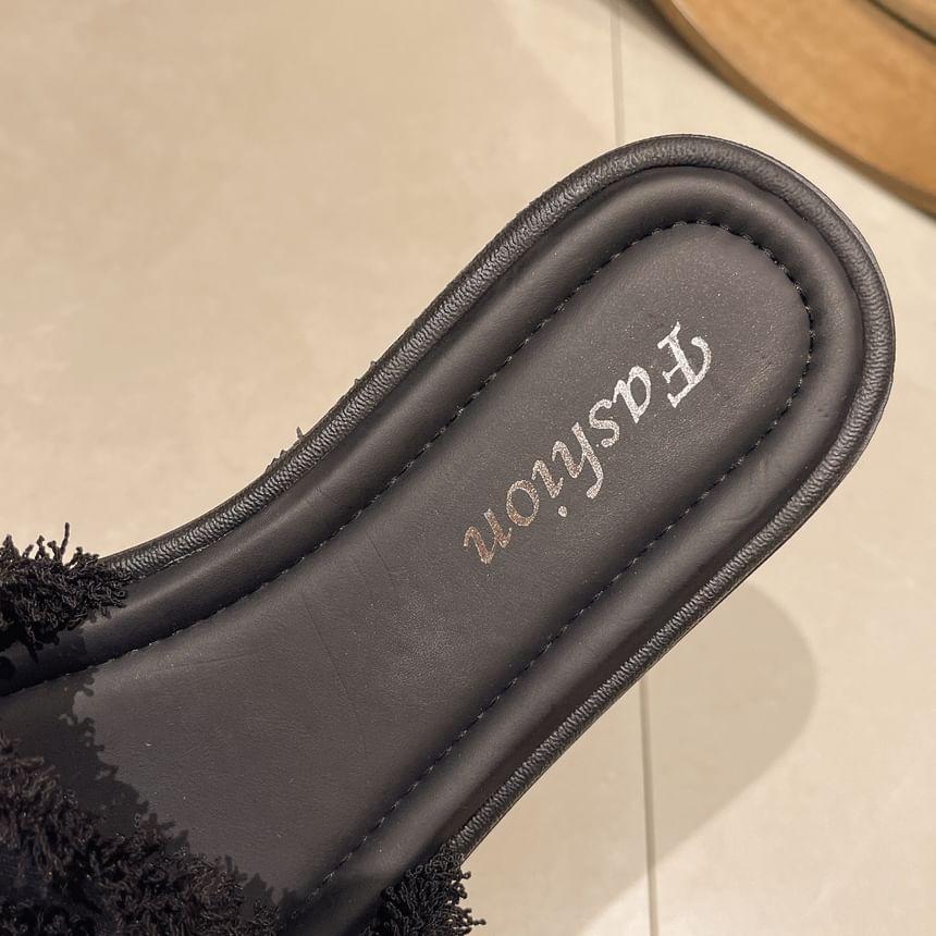 Buckled Fringed Trim Slide Sandals Product Image