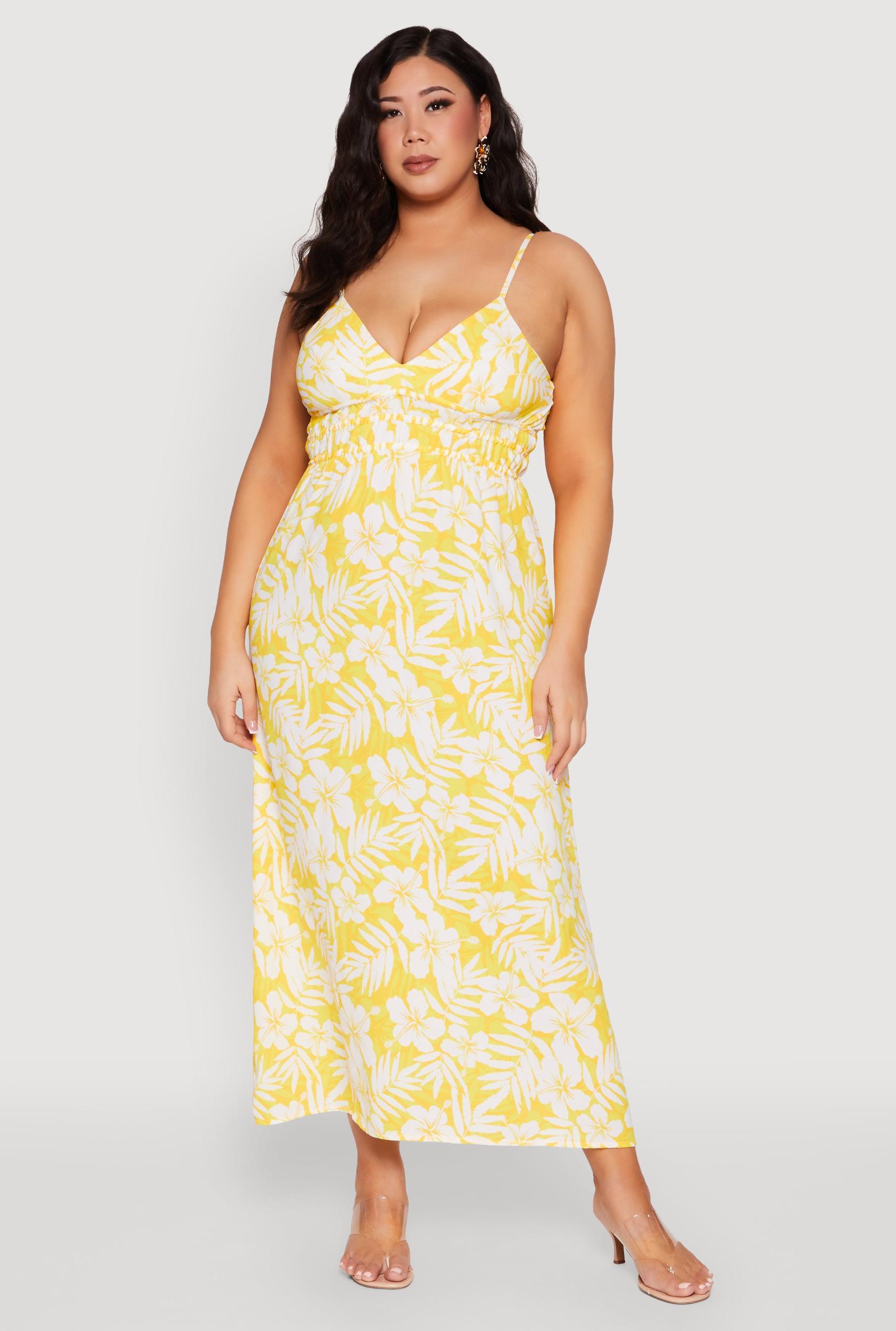 Womens Plus Size Tropical Print Empire Waist Maxi Dress Product Image