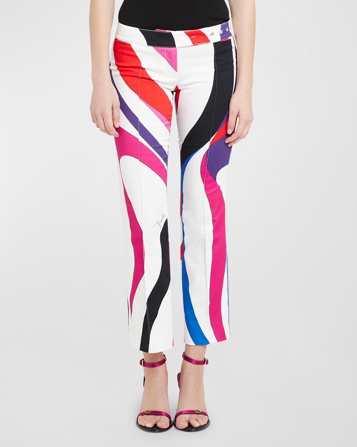 Low-Rise Swirl-Print Pintuck Slim-Leg Ankle Trousers Product Image