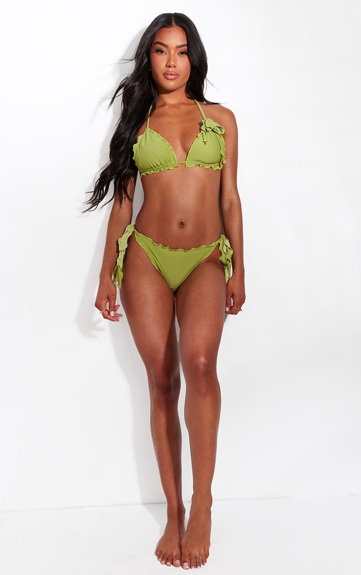 Green Frill Bow Detail Tie Side Bikini Bottoms Product Image