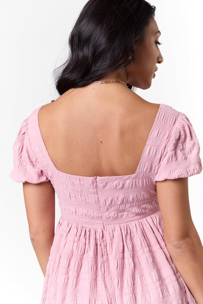 Breezing By Pink Textured Square Neck Mini Dress SALE Product Image