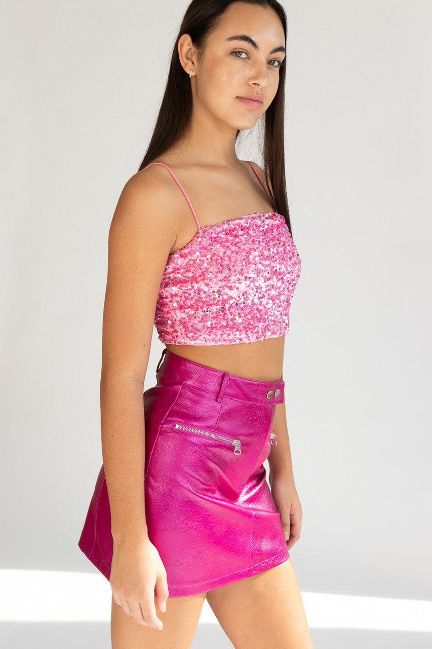 Pink Velvet Sequin Crop Cami Product Image