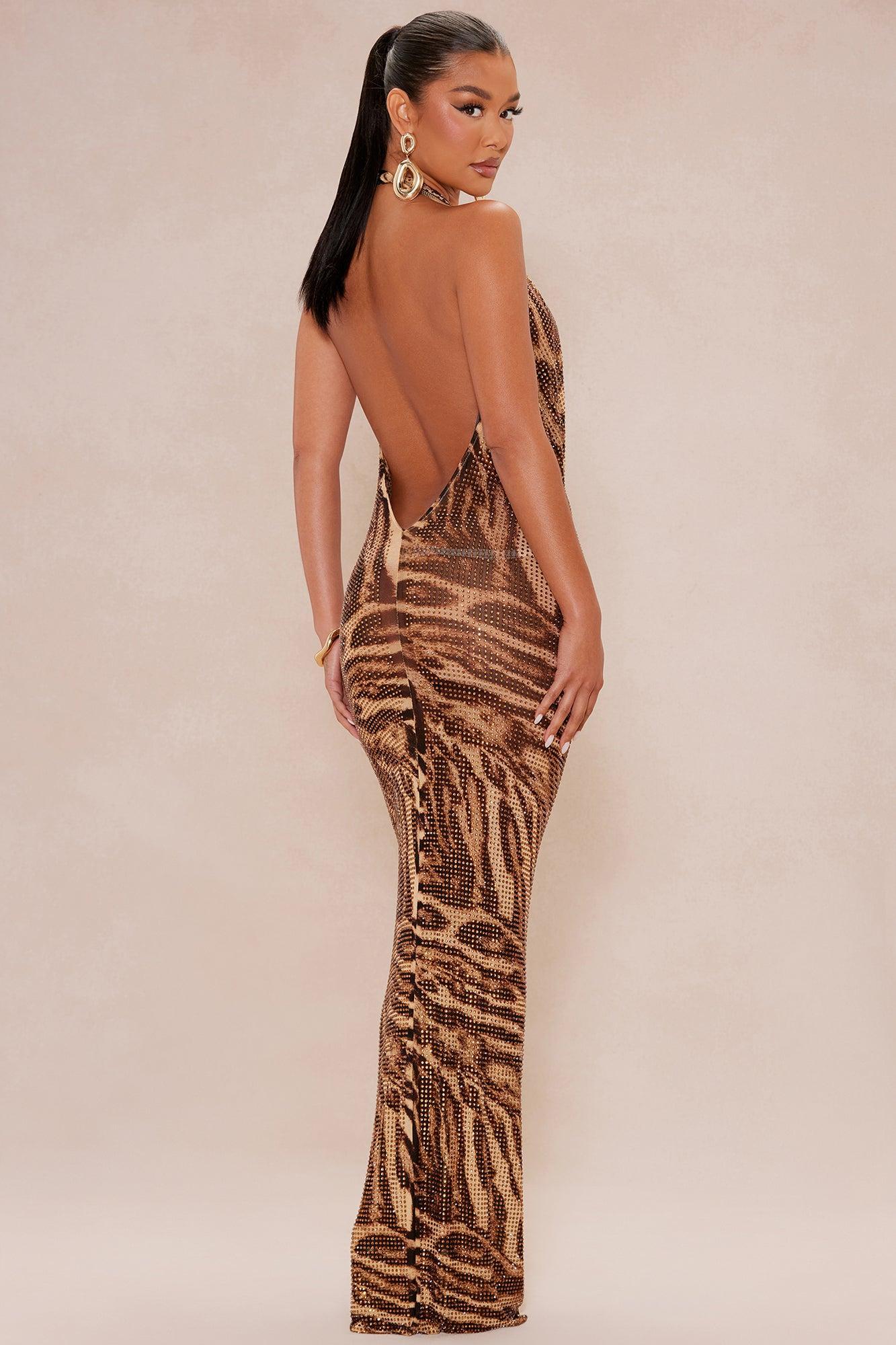 Alexis Rhinestone Maxi Dress - Chocolate Product Image