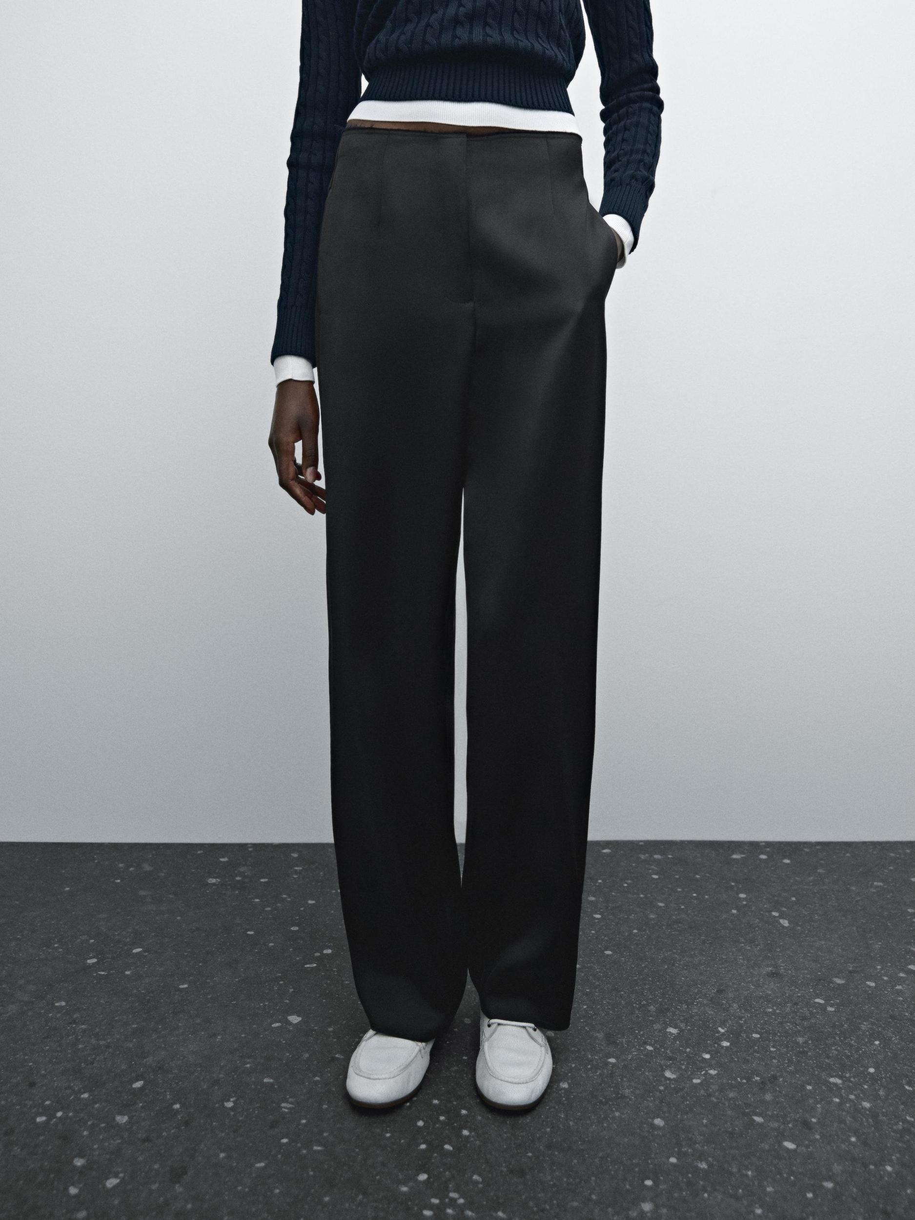 Flowing textured satin trousers Product Image