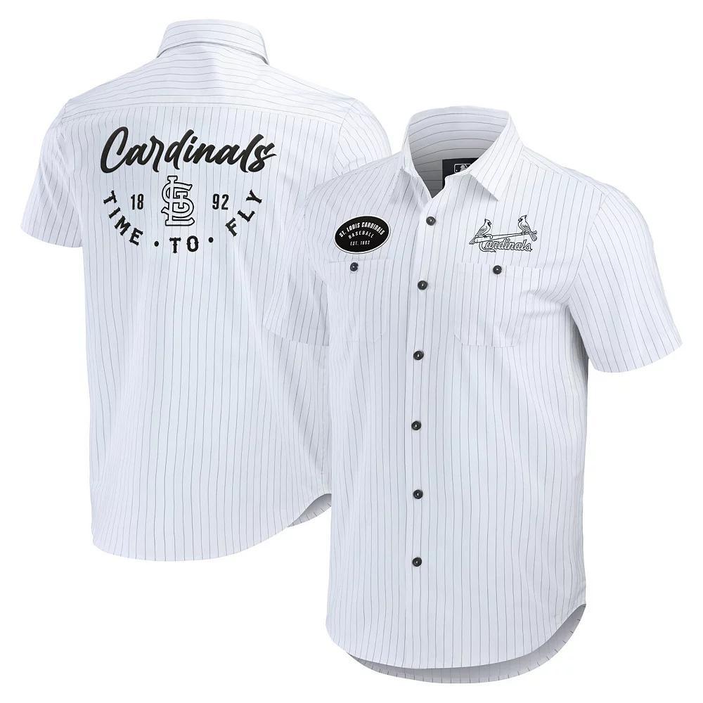 Men's Darius Rucker Collection by Fanatics White St. Louis Cardinals Pin Stripe Short Sleeve Button-Up Shirt, Size: Small Product Image