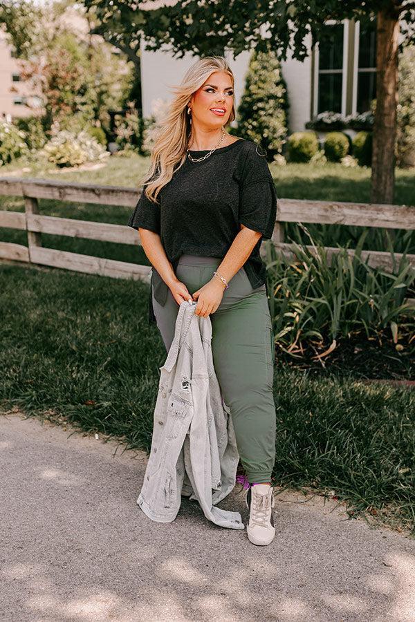 Ivy League Style High Waist Butter Soft Joggers In Light Forest Curves Product Image