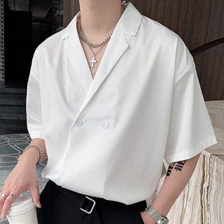 Lapel Collar Plain Double-Breasted Shirt (Various Designs) Product Image