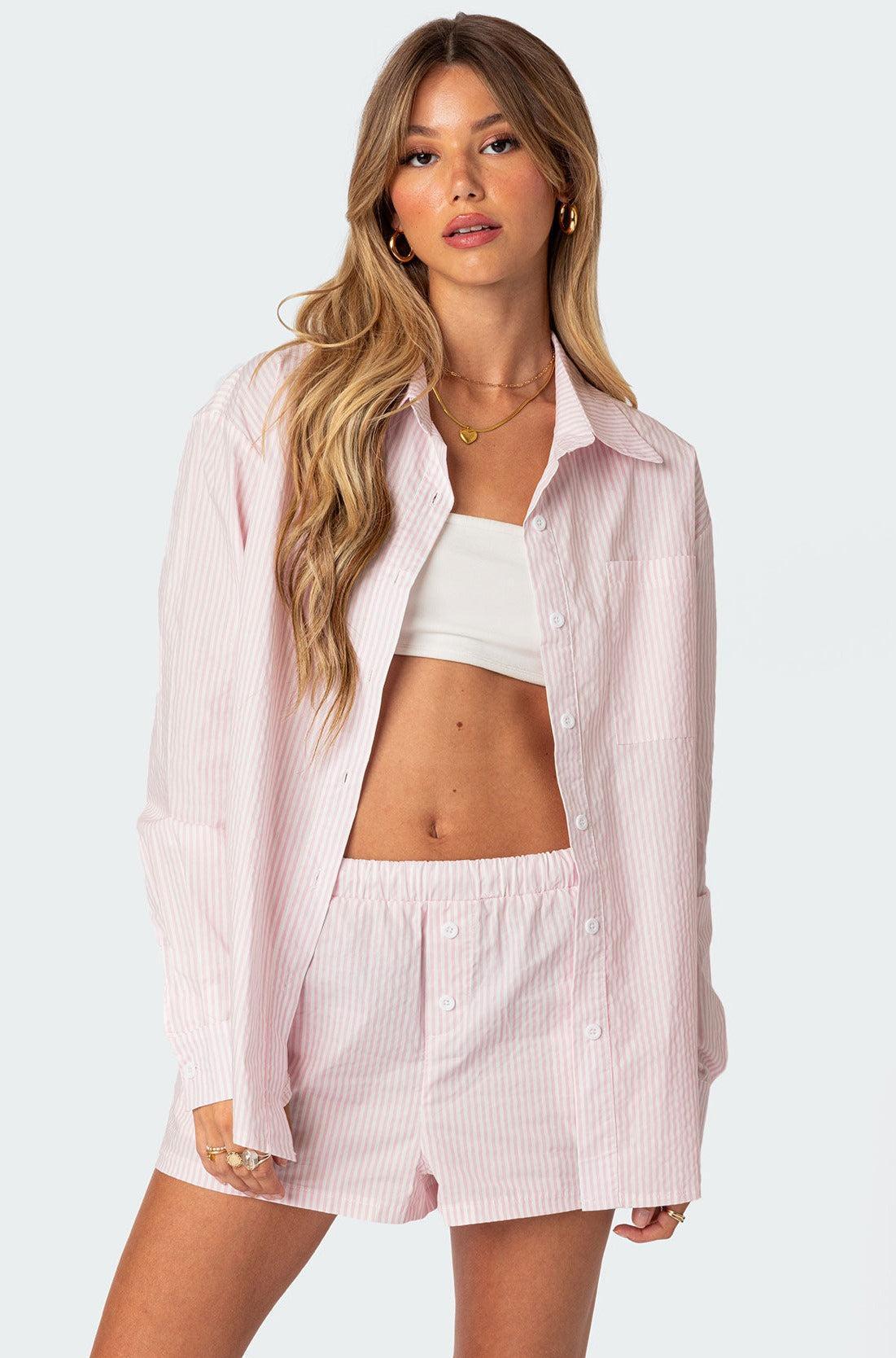 Oversized Pinstripe Button Up Shirt Product Image