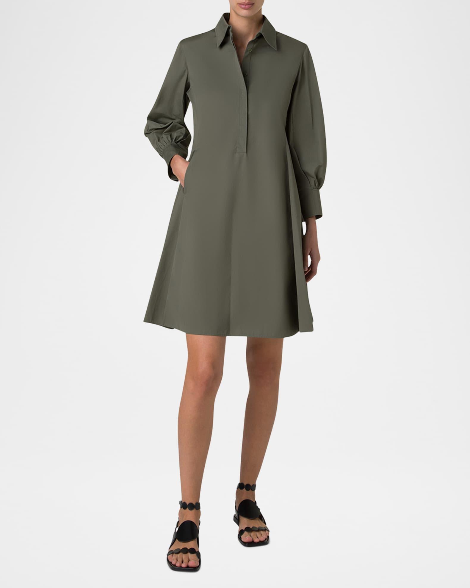 Long-Sleeve Heavy Cotton Poplin Mini Shirtdress Product Image