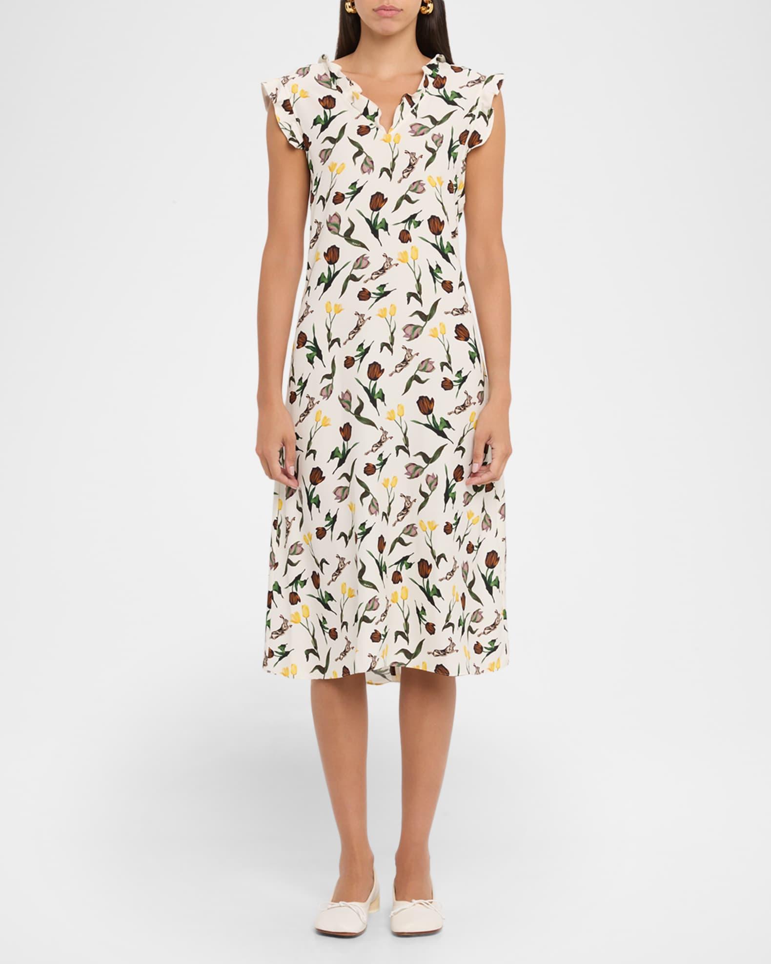 Floral Ruffle V-Neck Midi Dress Product Image
