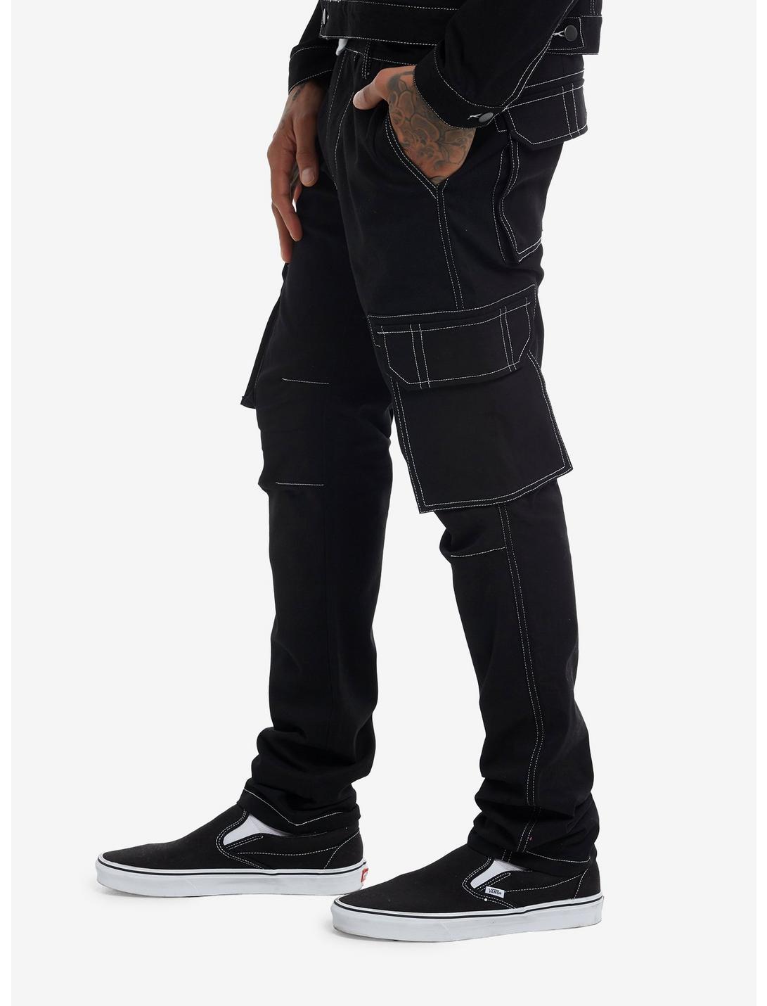 Black & White Contrast Stitch Cargo Pants Product Image