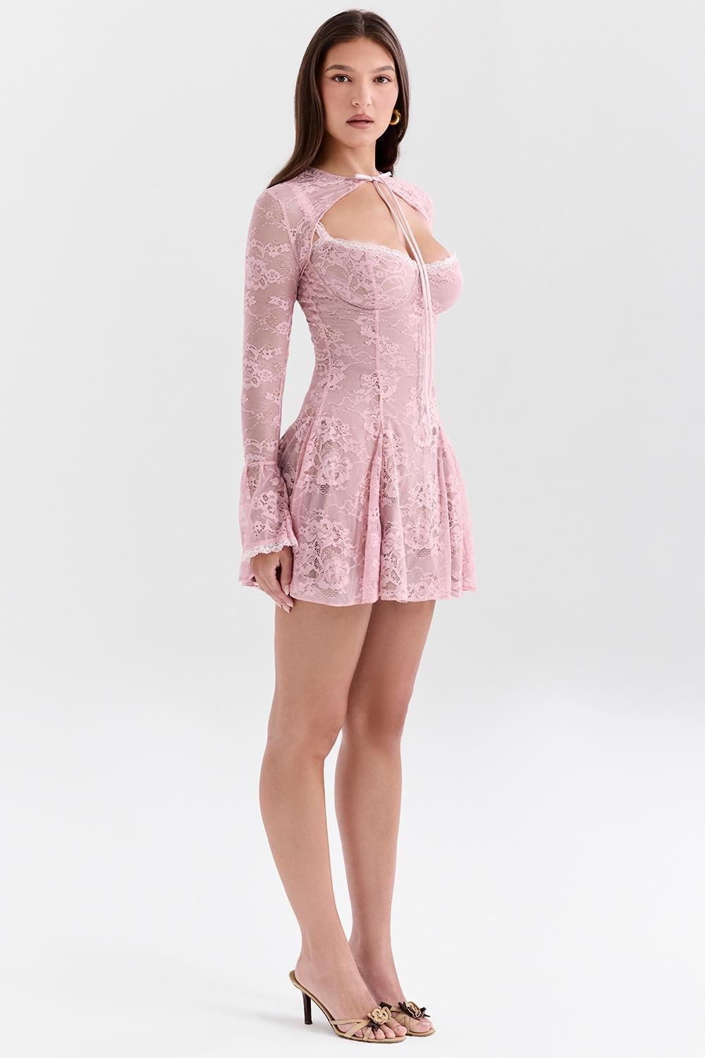 Alice Perfectly Pink Lace Mini Dress Product Image