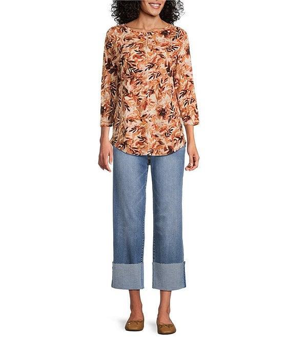 Westbound Cream Fall Leaves 3/4 Sleeve Knit Top Product Image