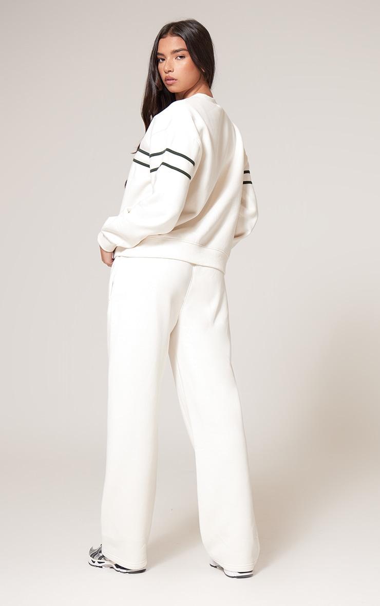 PRETTYLITTLETHING Cream Contrast Print Wide Leg Sweatpants Product Image