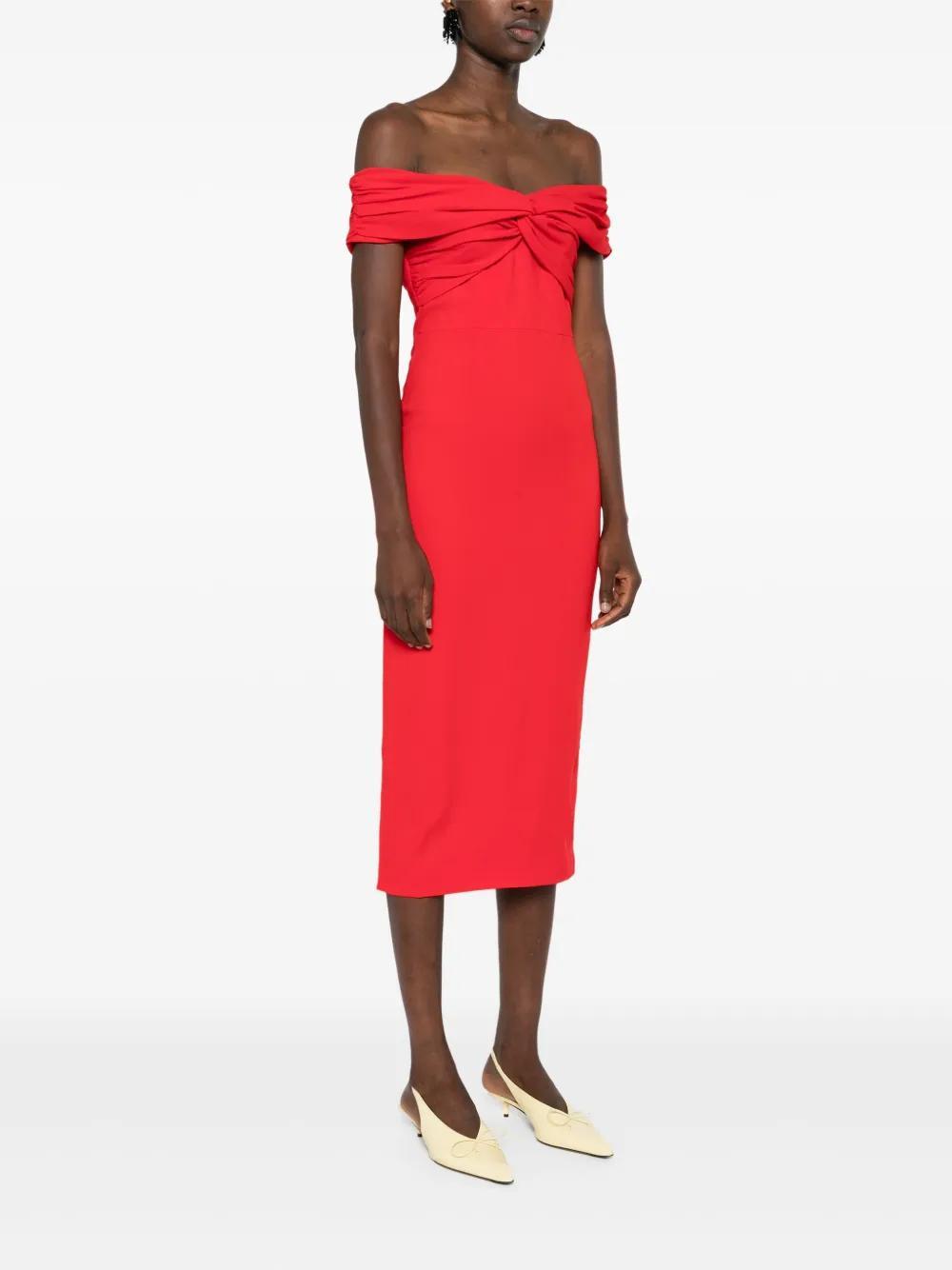 off-shoulder crepe midi dress Product Image