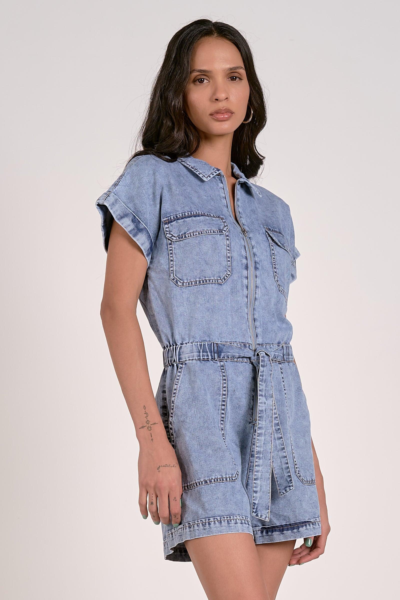 ZIPUP ROMPER WITH TIE BELT Product Image