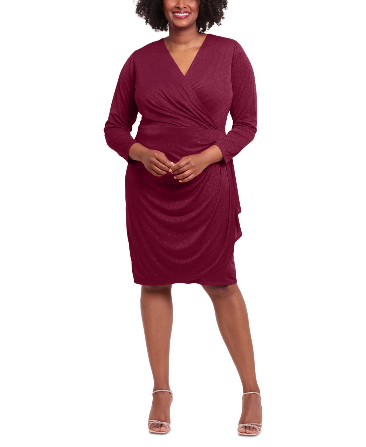 Plus Size London Times Wrap Cascade Dress, Women's, Size: 20 W, Red Product Image