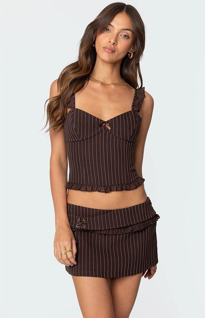 Edikted Women's Colleen Ruffled Pinstripe Corset Product Image