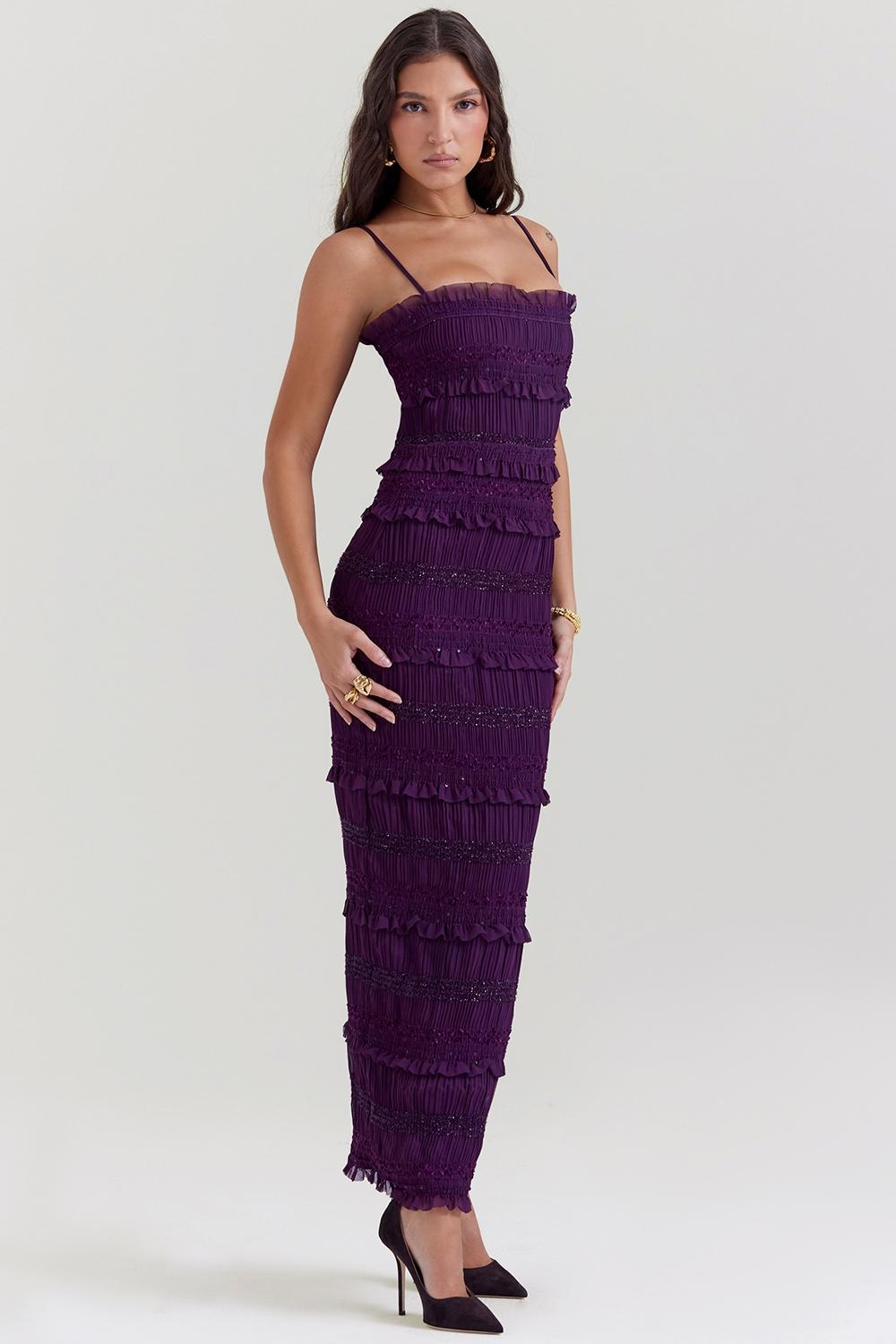 Solana Grape Sequin Pleat Corset Dress Product Image