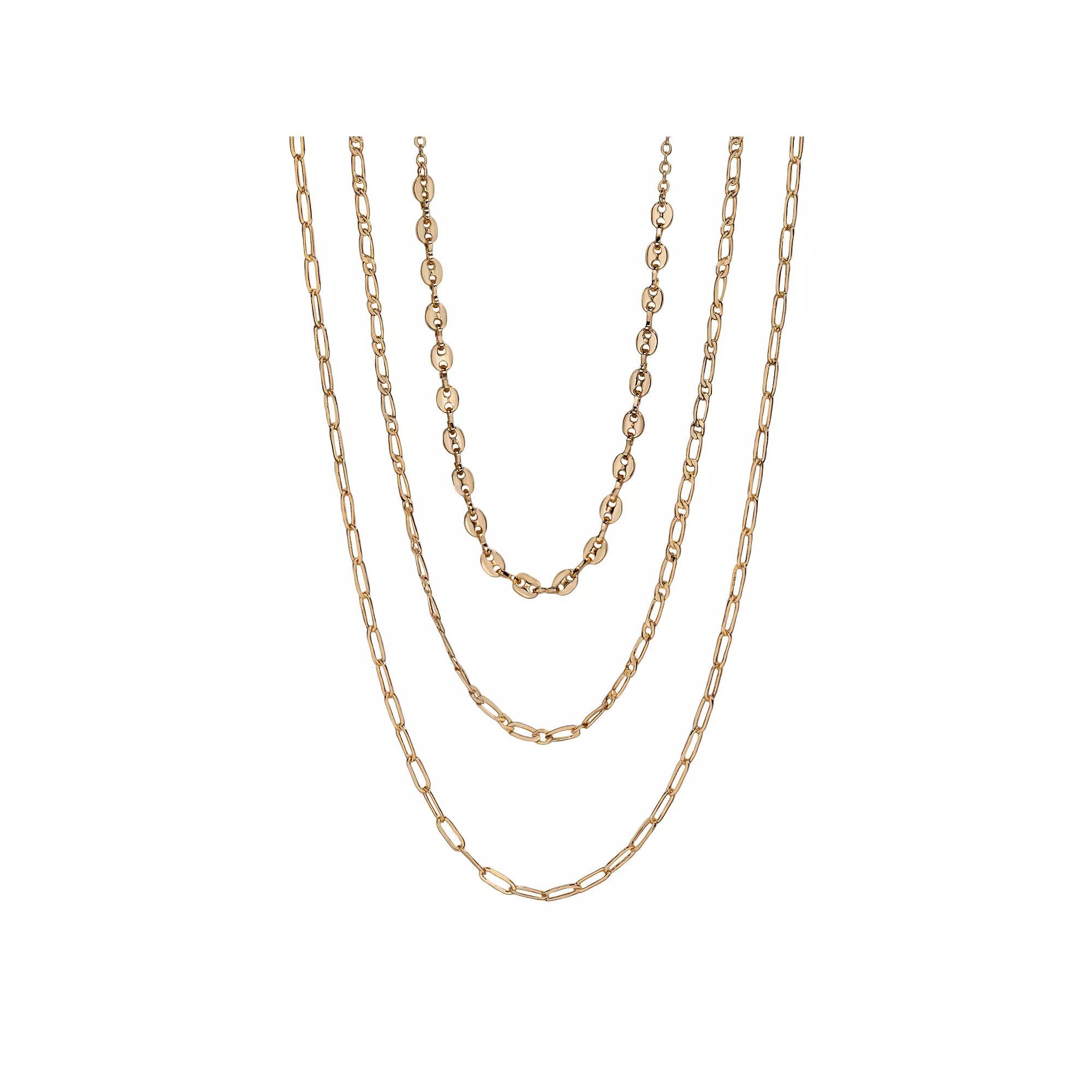 LC Lauren Conrad Gold Tone 3-Row Multi-Chain Necklace, Women's Product Image
