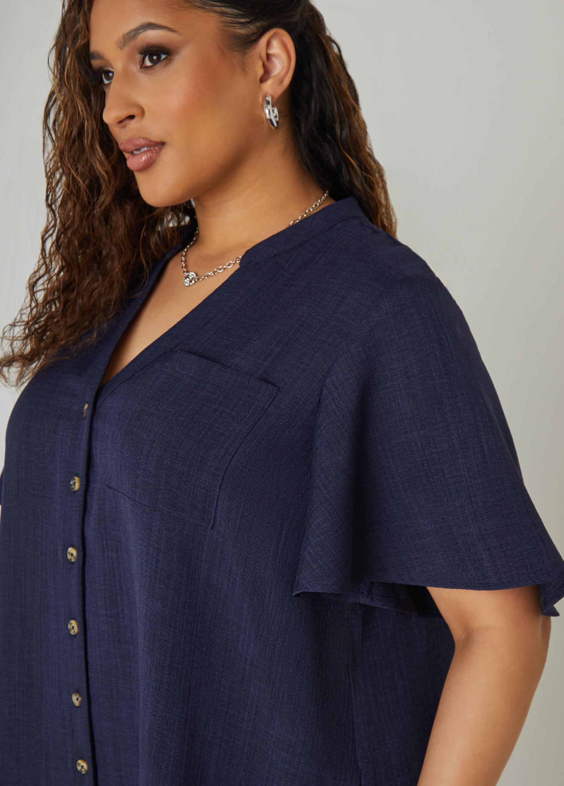 Flounced Slub Woven Shirtdress Product Image