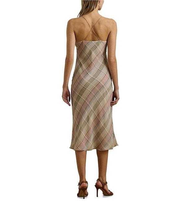 Lauren Ralph Lauren Chiffon Plaid V-Neck Sleeveless Slip Midi Dress Product Image