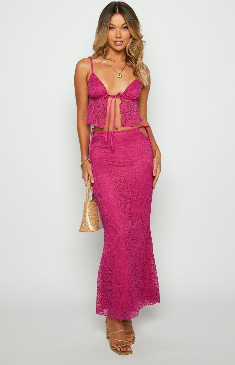 Alexia Fuschia Lace Tie Up Front Top Product Image