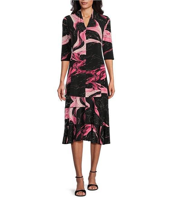 Eva Varro Knit Jersey Abstract Marble Line Print Ruffled 5-Tiered A-Line Midi Skirt Product Image