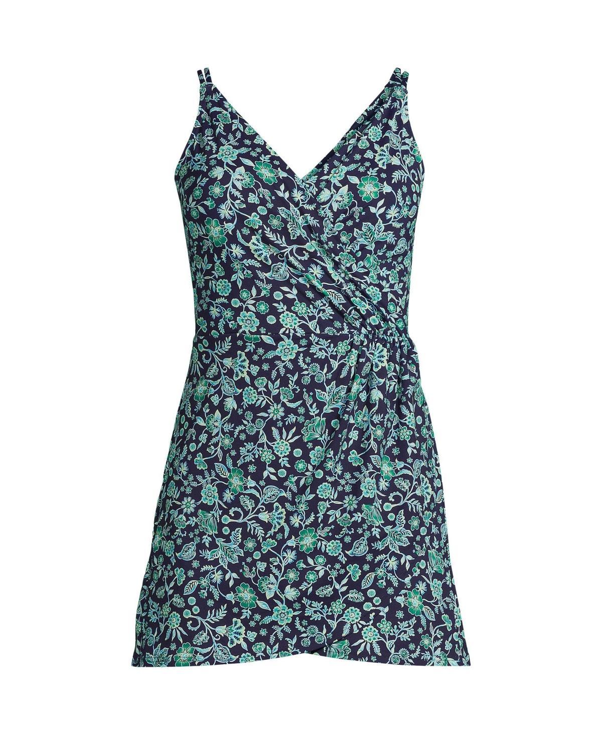Women's Lands' End V-neck Tulip Wrap One-Piece Swimsuit Dress, Size: Small, Black Product Image