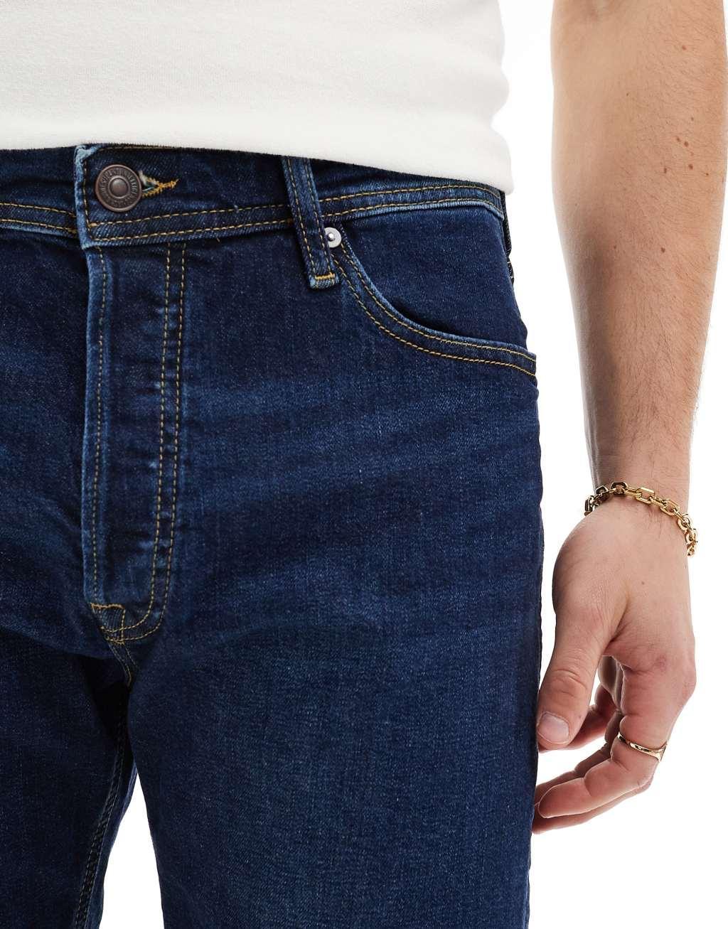Jack & Jones relaxed fit denim shorts in dark blue Product Image