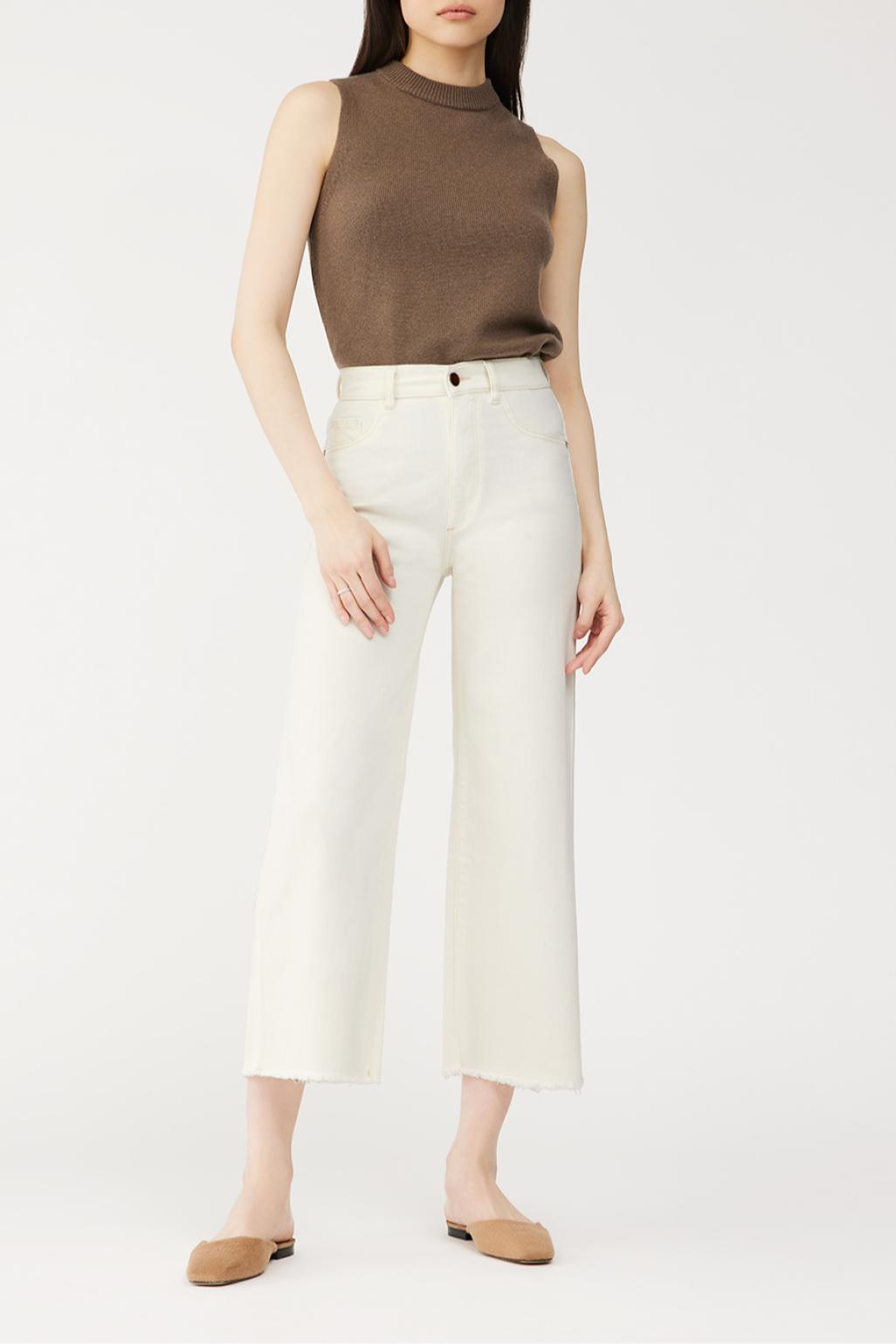 Hepburn Wide Leg High Rise Vintage Ankle Jeans - Eggshell Product Image