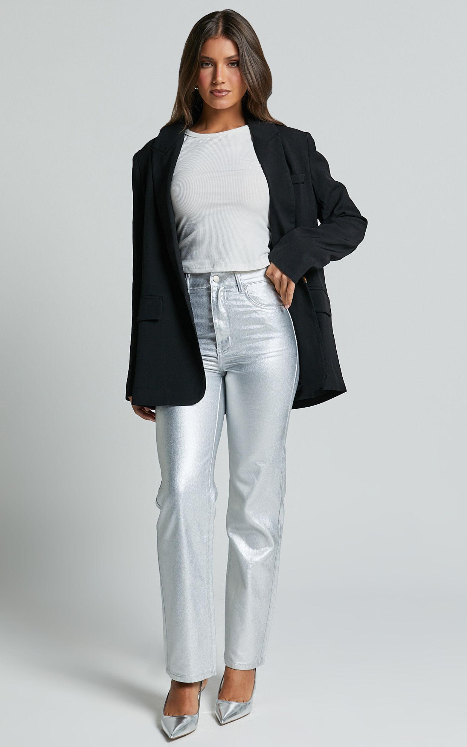 Addison Jeans - High Waisted Metallic Jeans in Silver Product Image