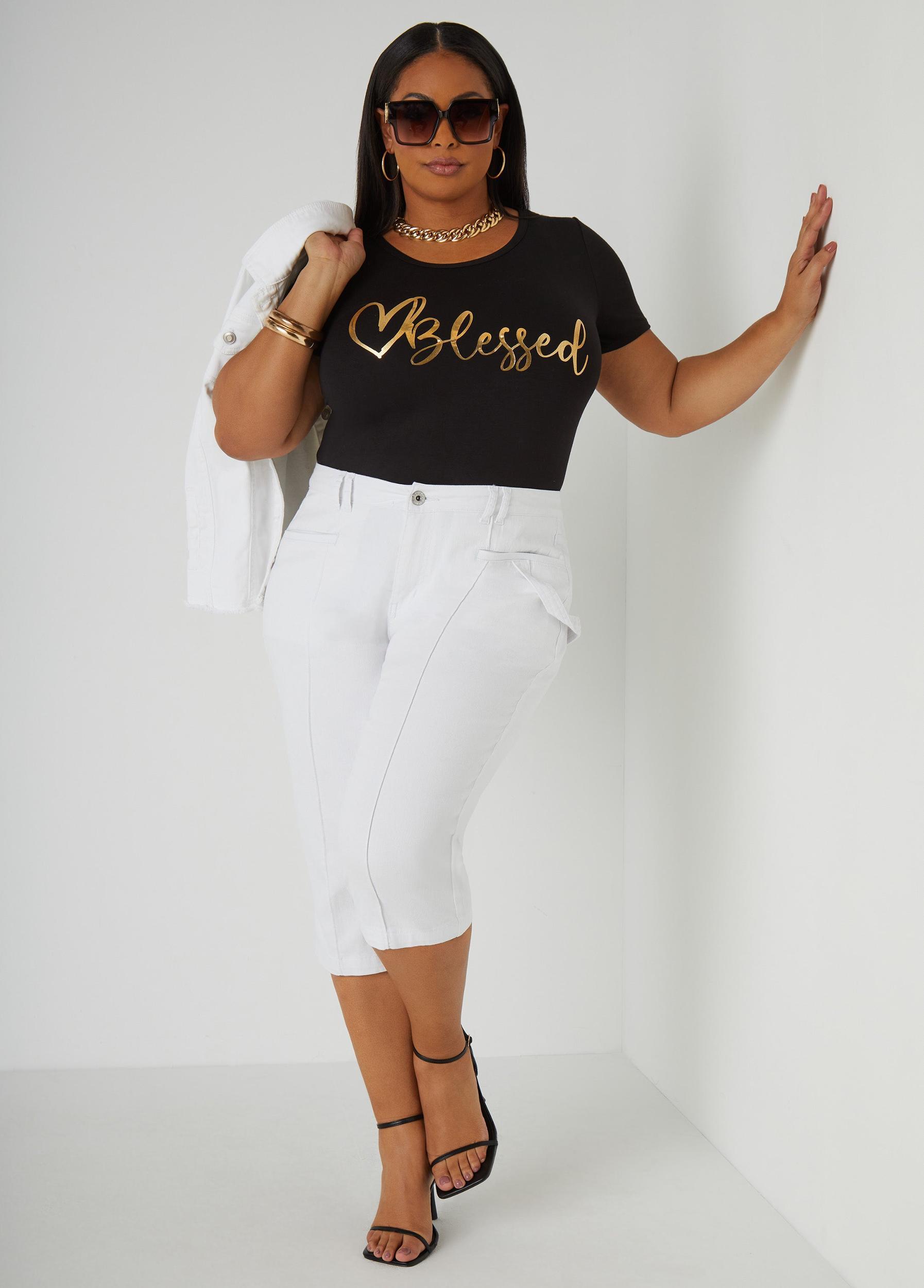 Pintucked Denim Capris Product Image
