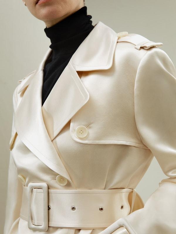 Double Breasted Silk-Blend Belted Coat Product Image