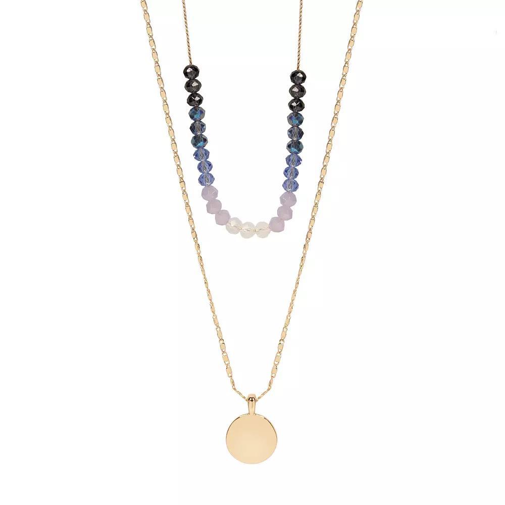 LC Lauren Conrad Gold Tone Ombre Beaded Coin Pre-Layered Necklace, Women's, Blue Product Image