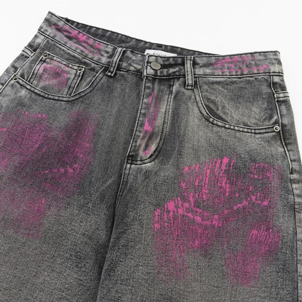 Sopula Men's Street Painted Inkjet Wide Leg Washed Jeans Product Image