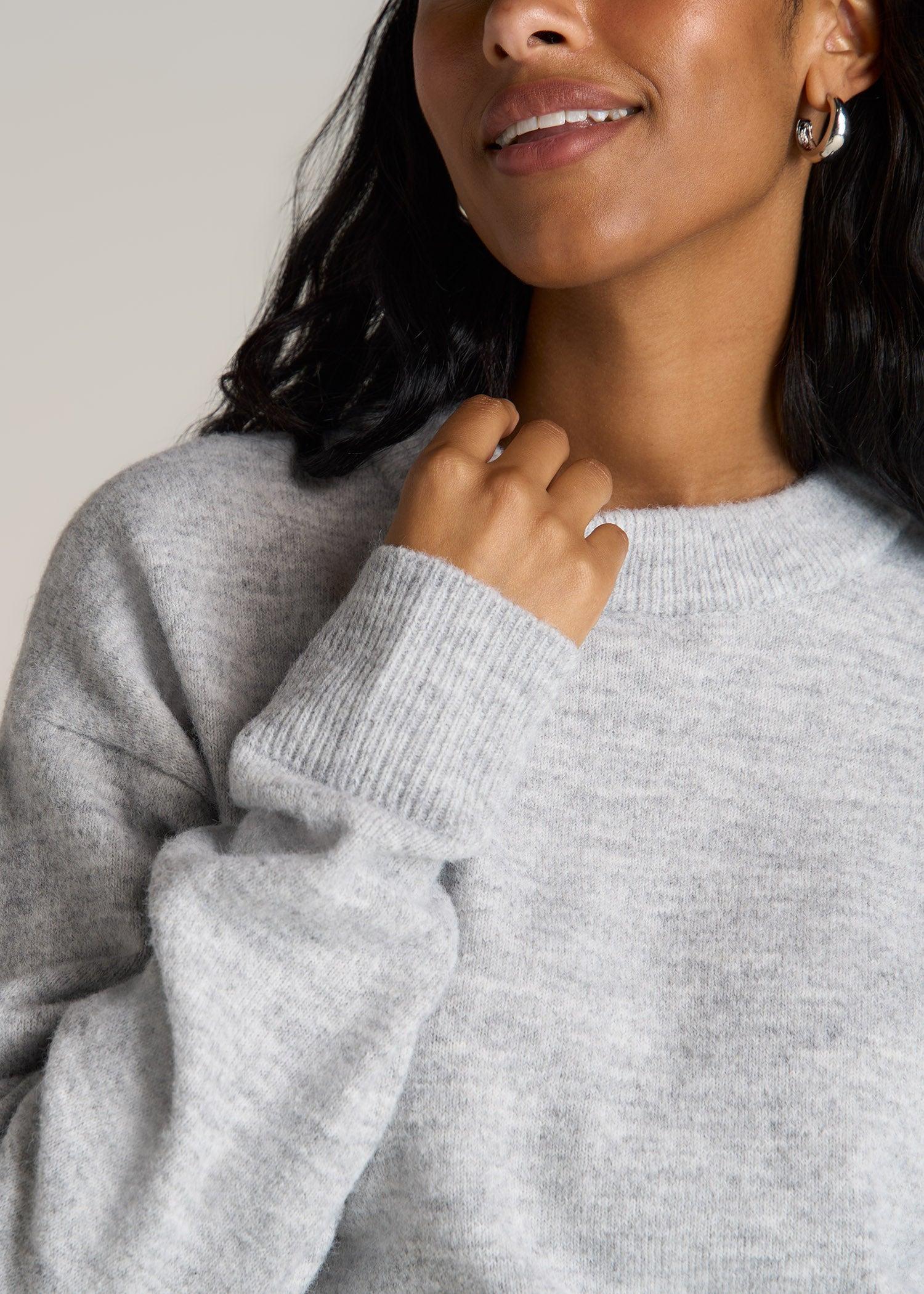Relaxed Crewneck Wool Blend Tall Women's Sweater in Grey Mix Female Product Image