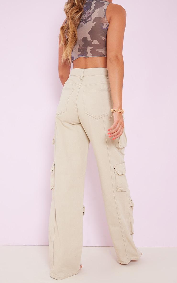 Stone Cargo Pocket Detail Wide Leg Jeans Product Image